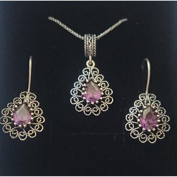 925 Sterling Silver Turkish Filigree Wedding Jewelry Set for Women, HandmadeGift - Picture 4 of 8